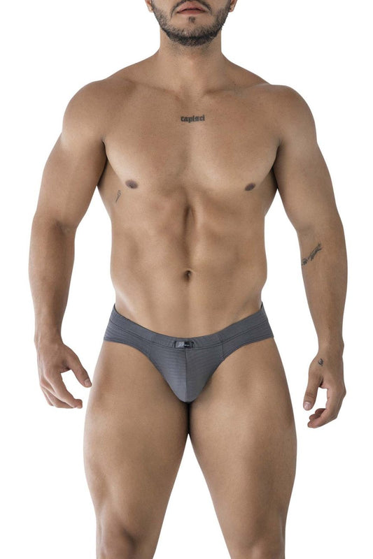 Gray xtremen 91210b microfiber briefs with subtle textured fabric and small logo on waistband
