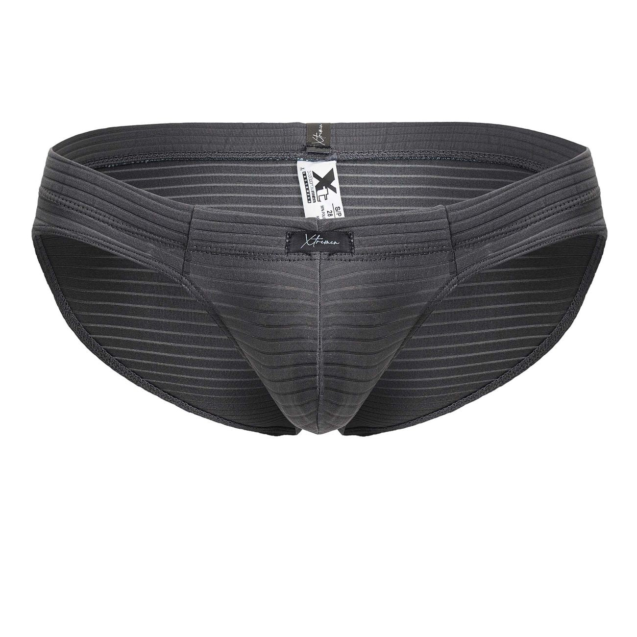 Dark gray striped xtremen 91210b microfiber briefs with textured fabric and branded tag for men