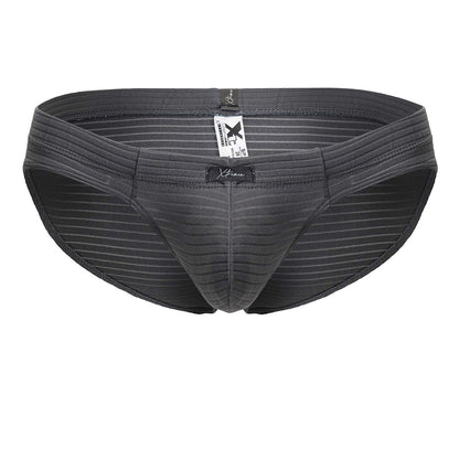 Dark gray striped xtremen 91210b microfiber briefs with textured fabric and branded tag for men