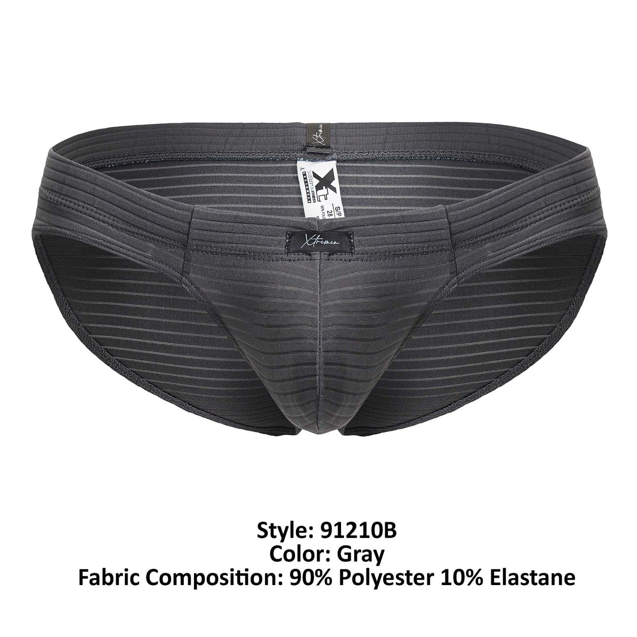 Gray striped men’s briefs xtremen 91210b made of 90% polyester and 10% elastane microfiber material