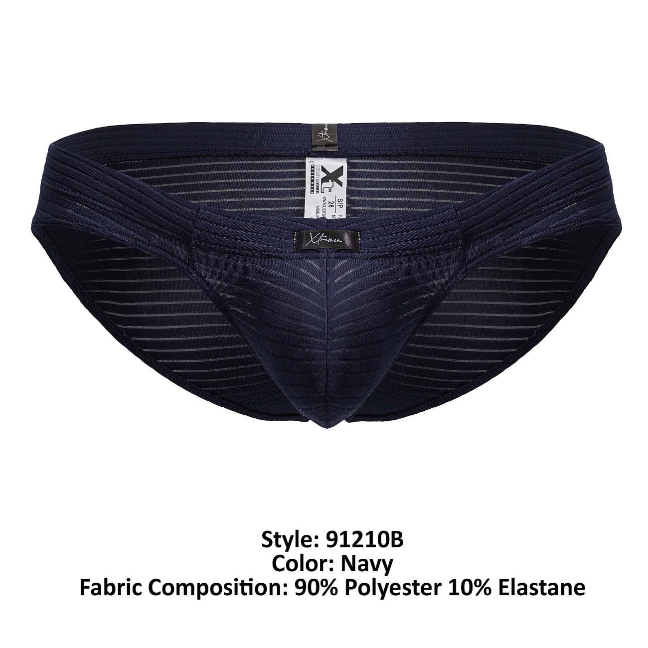 Navy xtremen 91210b microfiber briefs for men with subtle horizontal stripes and branded waistband label