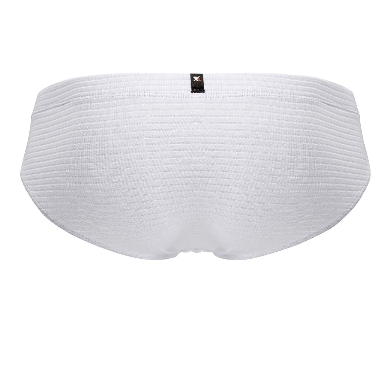 White xtremen 91210b microfiber briefs with ribbed texture and black brand tag at the waistband