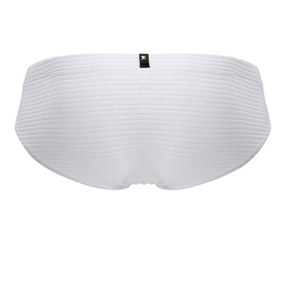 White xtremen 91210b microfiber briefs with ribbed texture and black brand tag at the waistband