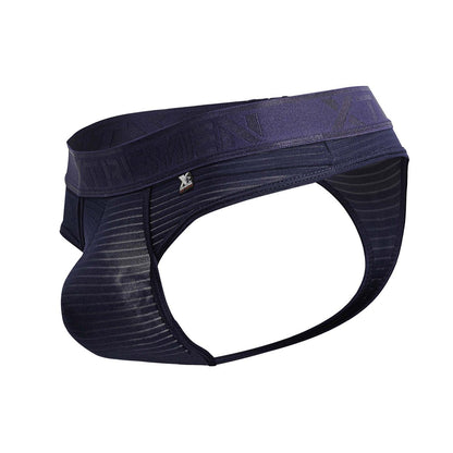 Dark navy blue men’s Xtremen 91211B microfiber briefs with ribbed fabric and elastic waistband featuring x logo