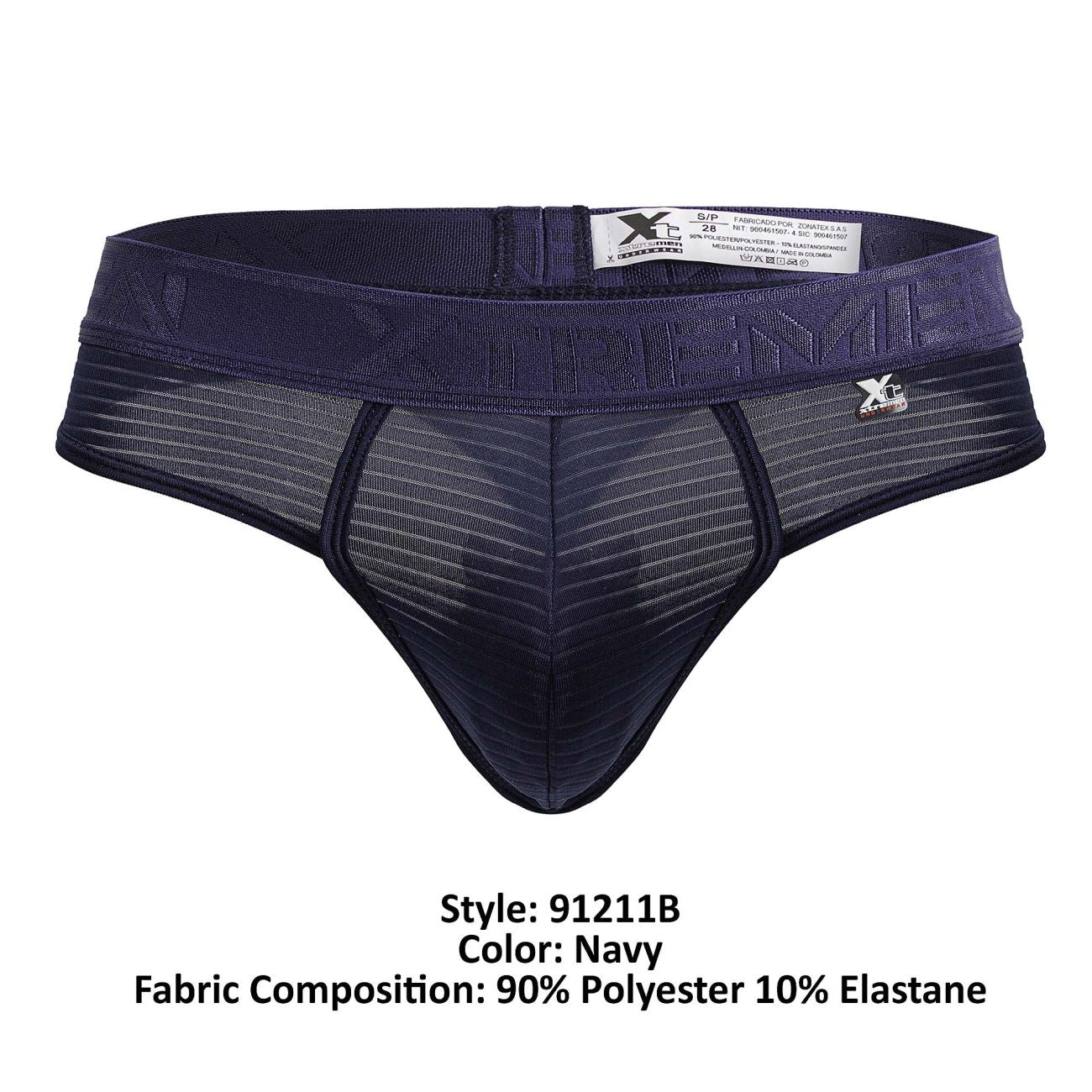 Navy xtremen 91211b microfiber men’s thong with mesh front panel elastic waistband and xg logo on the side