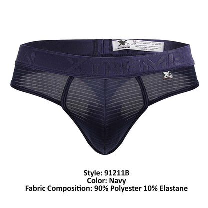 Navy xtremen 91211b microfiber men’s thong with mesh front panel elastic waistband and xg logo on the side