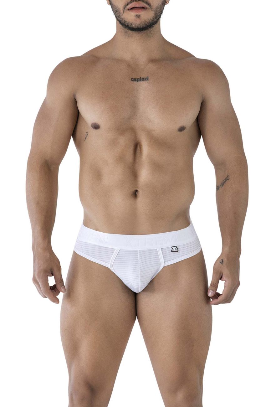 Xtremen 91211B microfiber white briefs with subtle ribbed texture and small logo on waistband