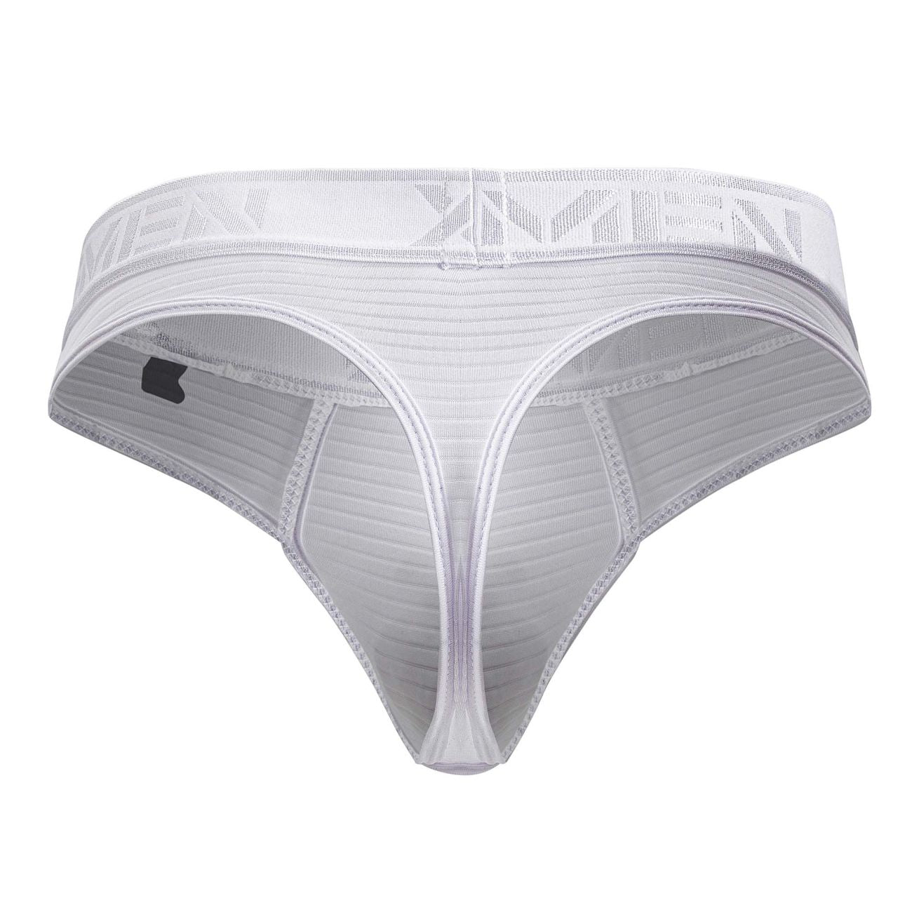 White xtremen 91211b microfiber thong with ribbed mesh texture and elastic xmin logo waistband