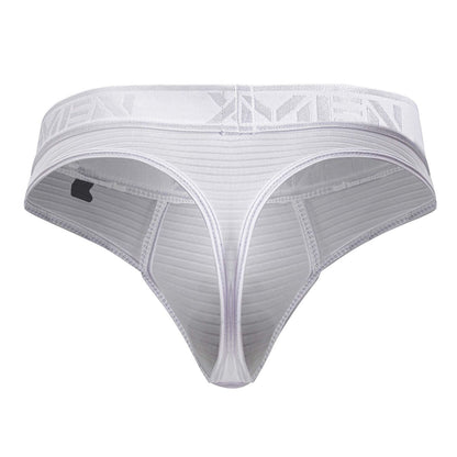 White xtremen 91211b microfiber thong with ribbed mesh texture and elastic xmin logo waistband