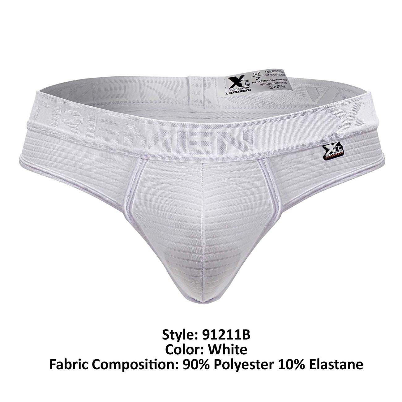 White xtremen 91211b microfiber thongs with textured ribbed fabric and subtle x branding on the waistband