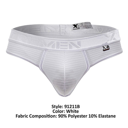 White xtremen 91211b microfiber thongs with textured ribbed fabric and subtle x branding on the waistband