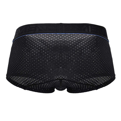 Xtremen 91212b microfiber trunks in black with black mesh briefs featuring a subtle perforated pattern and blue trim