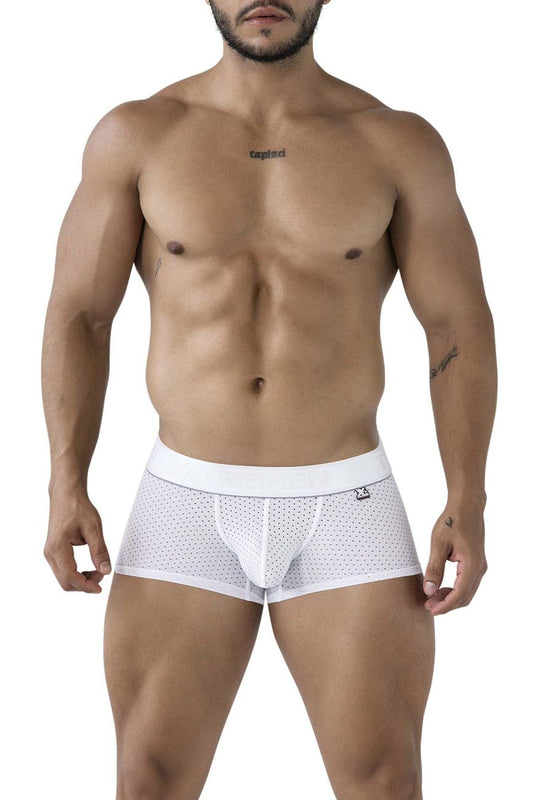 Xtremen 91212B white microfiber trunks with white mesh briefs featuring a solid waistband and subtle perforated pattern