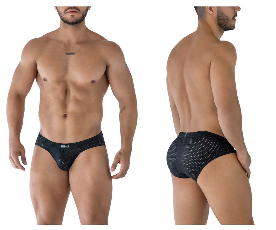 Black Xtremen 91213B microfiber briefs with mesh fabric subtle pattern and small logo on the waistband