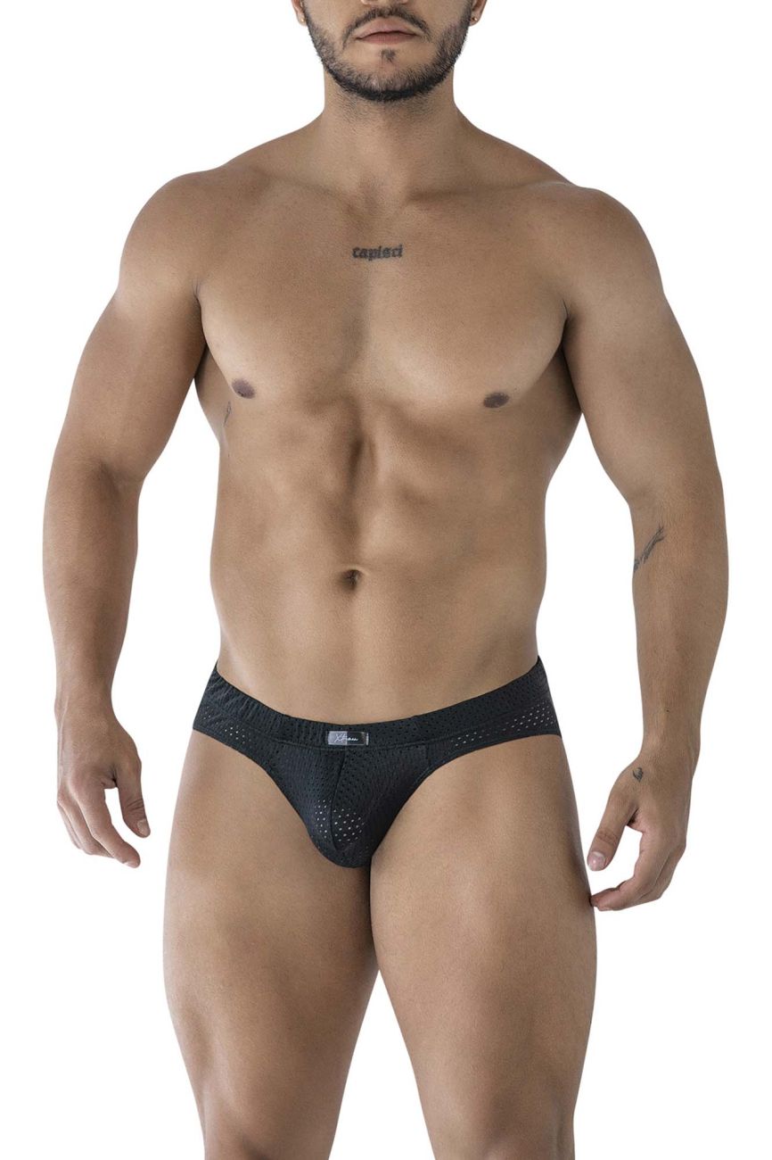 Black xtremen 91213b microfiber briefs with mesh design and subtle logo on waistband