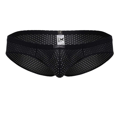 Xtremen 91213B microfiber briefs in black feature black mesh with a subtle white dot pattern and elastic waistband