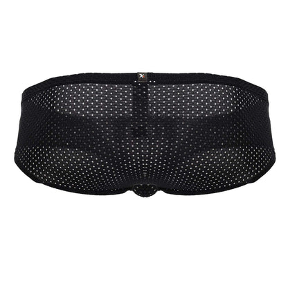 Black Xtremen 91213B microfiber briefs with mesh fabric, subtle white dot pattern, and small brand tag at waistband