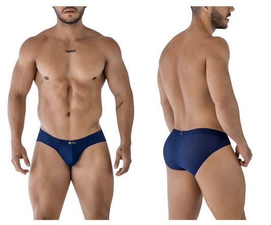 Navy blue Xtremen 91213B microfiber briefs with mesh pattern and small logo on waistband front view
