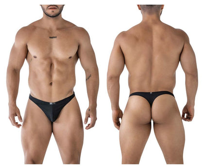 Black xtremen 91214b microfiber thong with mesh fabric and small logo on front and back side