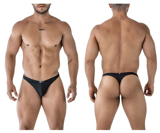 Black xtremen 91214b microfiber thong with mesh fabric and small logo on front and back side
