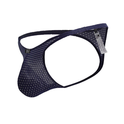 Dark blue microfiber mesh thong with white polka dots and subtle glittery finish xtremen 91214b
