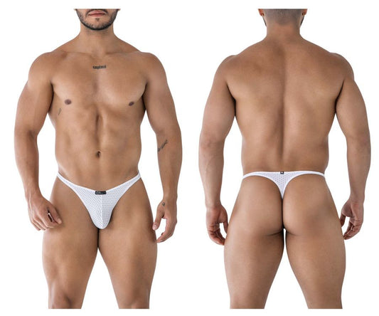 White mesh microfiber thong with small black logo on waistband from xtremen 91214b product line