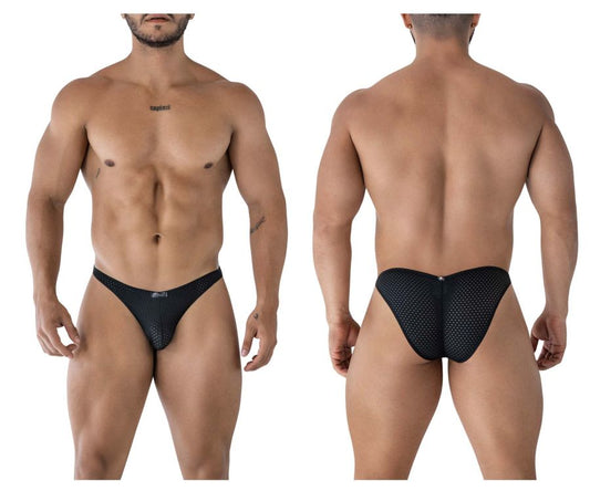 Black xtremen 91215b microfiber bikini briefs with a sleek form-fitting design and subtle mesh pattern