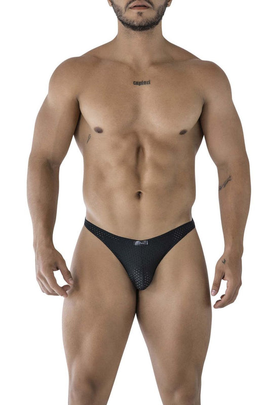 Black xtremen 91215b microfiber bikini briefs with subtle perforated mesh pattern and small logo on waistband