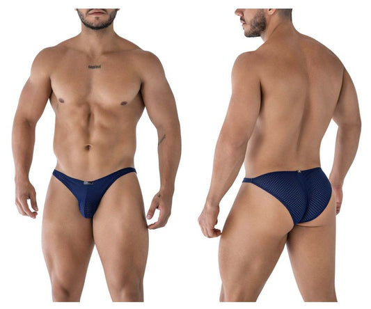 Navy blue xtremen 91215b microfiber bikini briefs with mesh texture and small front brand logo