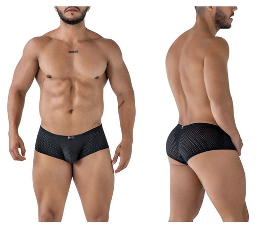 Black xtremen 91216b microfiber trunks with a sleek form-fitting design and subtle perforated mesh pattern