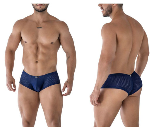Navy blue xtremen 91216b microfiber trunks with perforated mesh and subtle logo on waistband