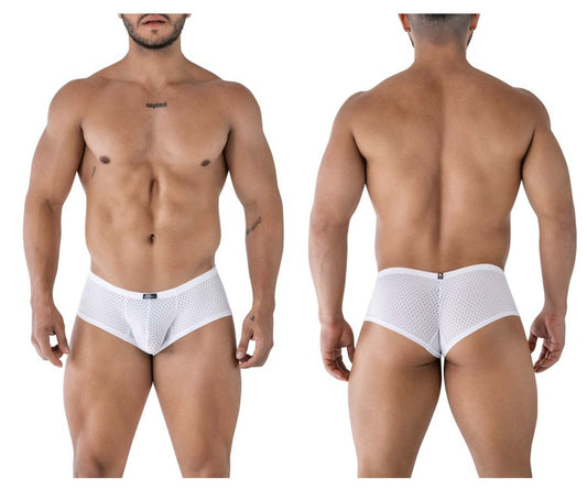 White xtremen 91216b microfiber trunks with subtle pattern mesh briefs and elastic waistband