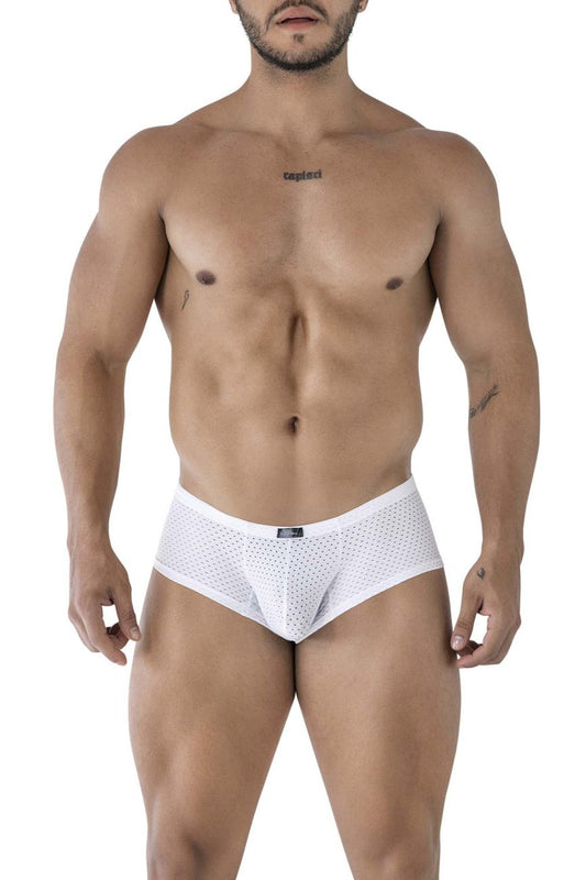 Xtremen 91216B microfiber white mesh briefs with subtle perforated pattern and small black brand tag at waistband