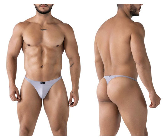 Light gray Xtremen 91217 microfiber thong with a seamless design and subtle brand logo on the front