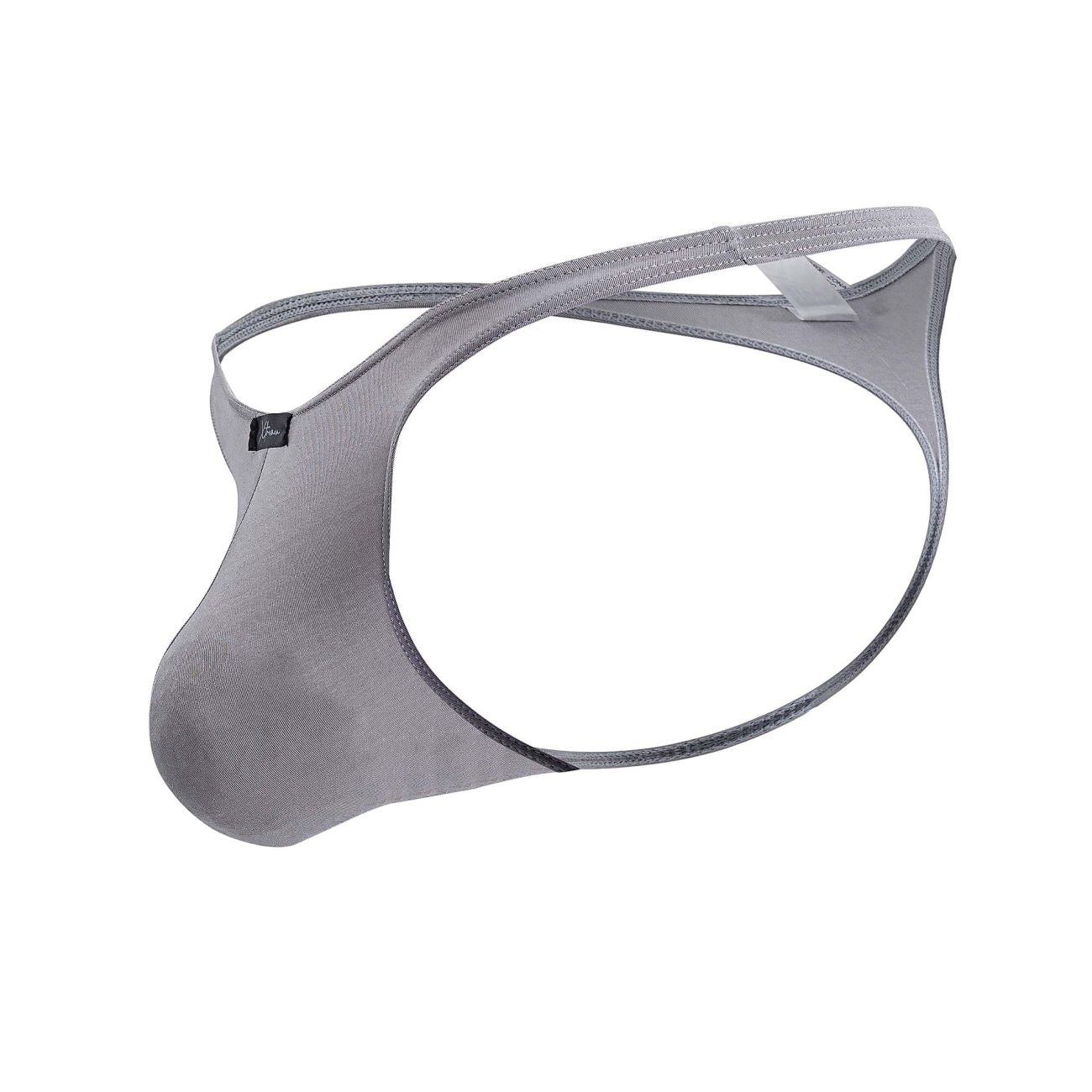 Gray mesh xtremen 91217 microfiber men’s thong with supportive contoured design and adjustable straps visible from the back