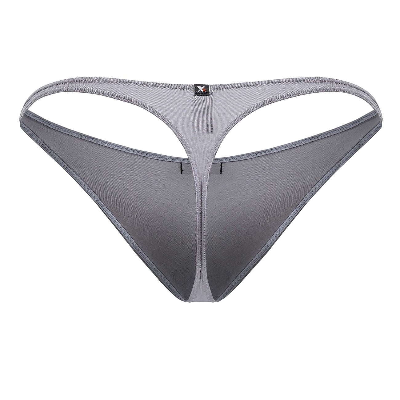 Gray xtremen 91217 microfiber thong with subtle gradient and reinforced stitching shown from the back side