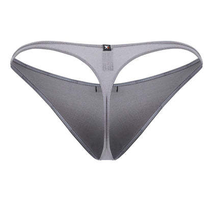 Gray xtremen 91217 microfiber thong with subtle gradient and reinforced stitching shown from the back side