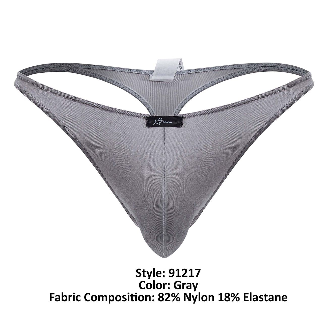Gray xtremen 91217 microfiber men’s thong made of 82% nylon 18% elastane with a subtle textured finish