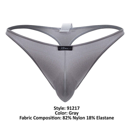 Gray xtremen 91217 microfiber men’s thong made of 82% nylon 18% elastane with a subtle textured finish