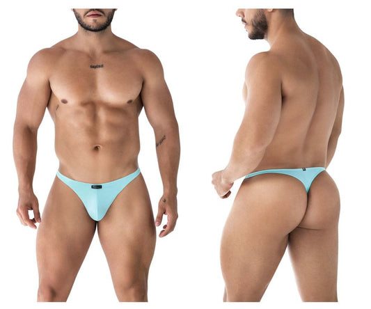 Light blue microfiber thong with small black logo on front from Xtremen 91217 collection color seawater