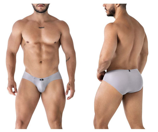 Light gray xtremen 91218 microfiber briefs with seamless design and subtle brand logo on front waistband