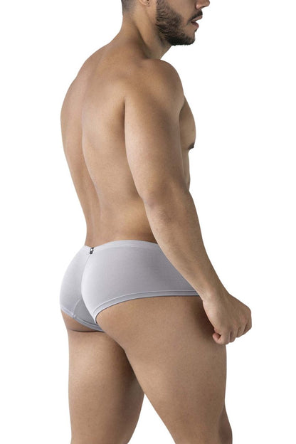 A sleek light gray xtremen 91219 microfiber men’s brief with smooth fabric and subtle elastic waistband