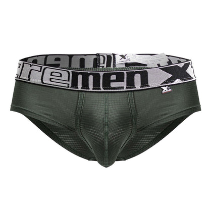 Dark green xtremen 91221 microfiber men’s briefs with black and white elastic waistband featuring xtreme logo