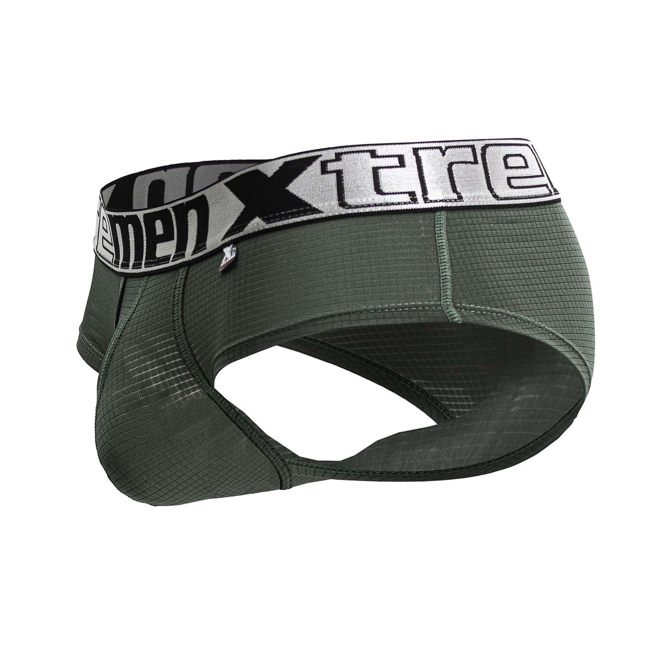 Dark green xtremen 91221 microfiber briefs with textured grid fabric and white waistband featuring xtreme logo