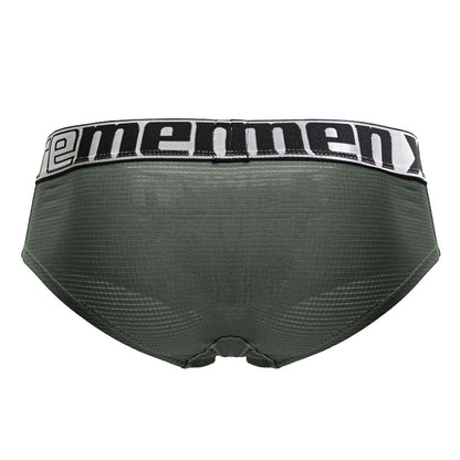 Olive green xtremen 91221 microfiber briefs with a black and white ememenx logo waistband for men