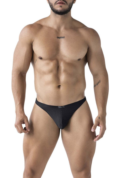 Black xtremen 91223 microfiber thong briefs with subtle textured mesh pattern and small logo on waistband