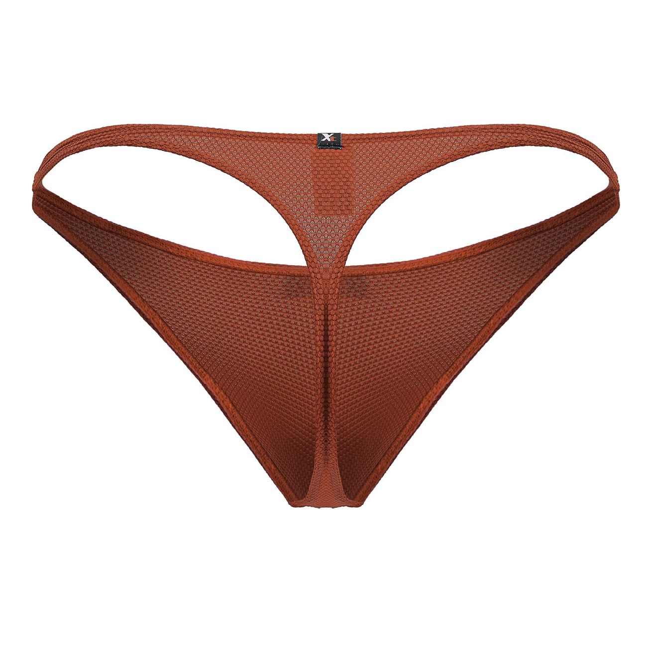 Brown mesh Xtremen 91223 microfiber thong with textured breathable fabric and central seam in red color