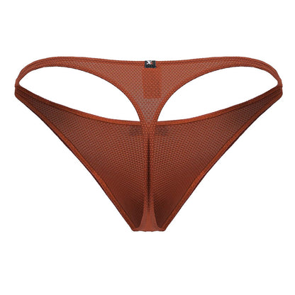Brown mesh Xtremen 91223 microfiber thong with textured breathable fabric and central seam in red color