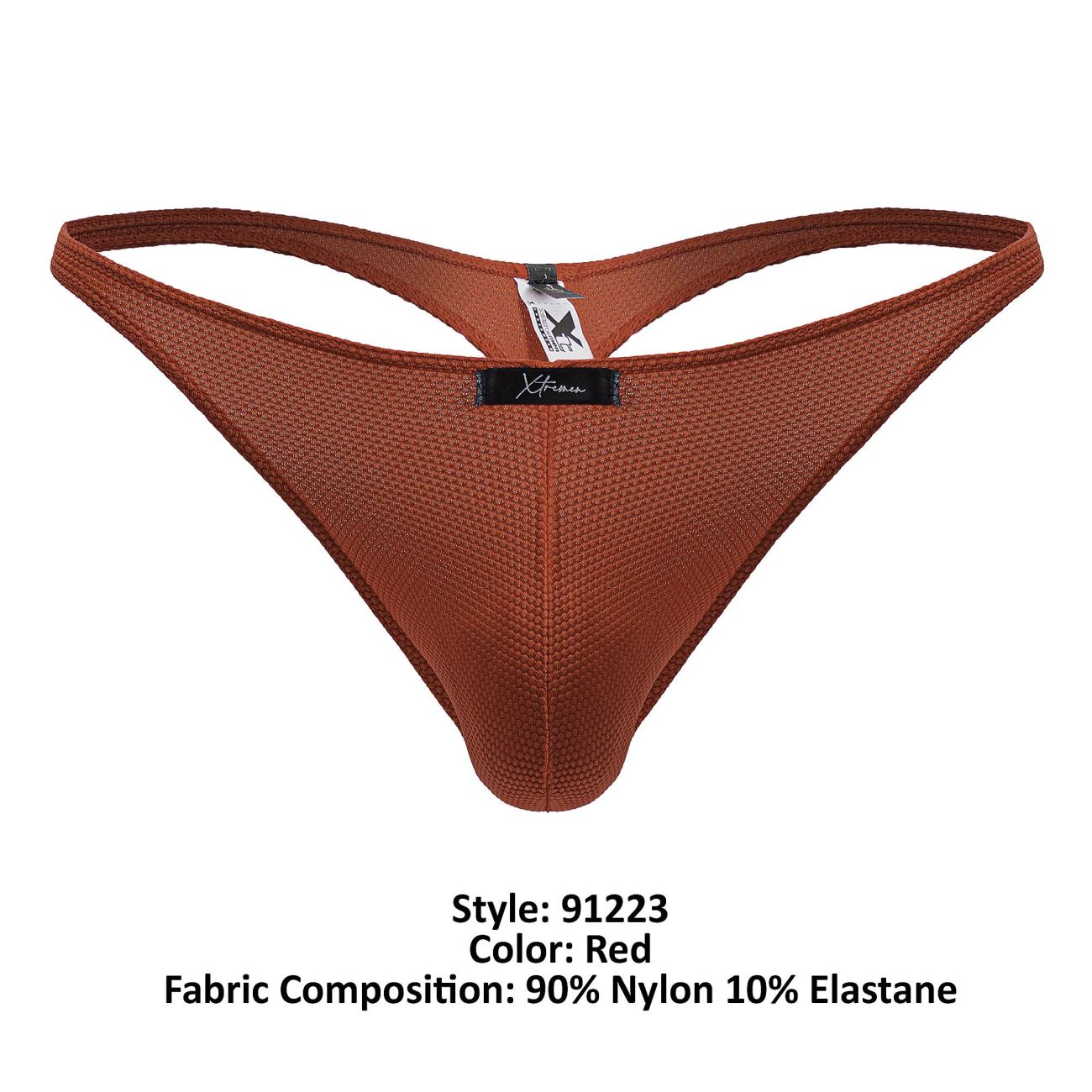 Red Xtremen 91223 microfiber thong with textured mesh fabric and supportive contoured design in red