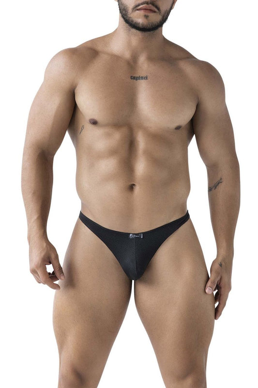 Black xtremen 91224 microfiber bikini briefs with mesh fabric and subtle logo on the front